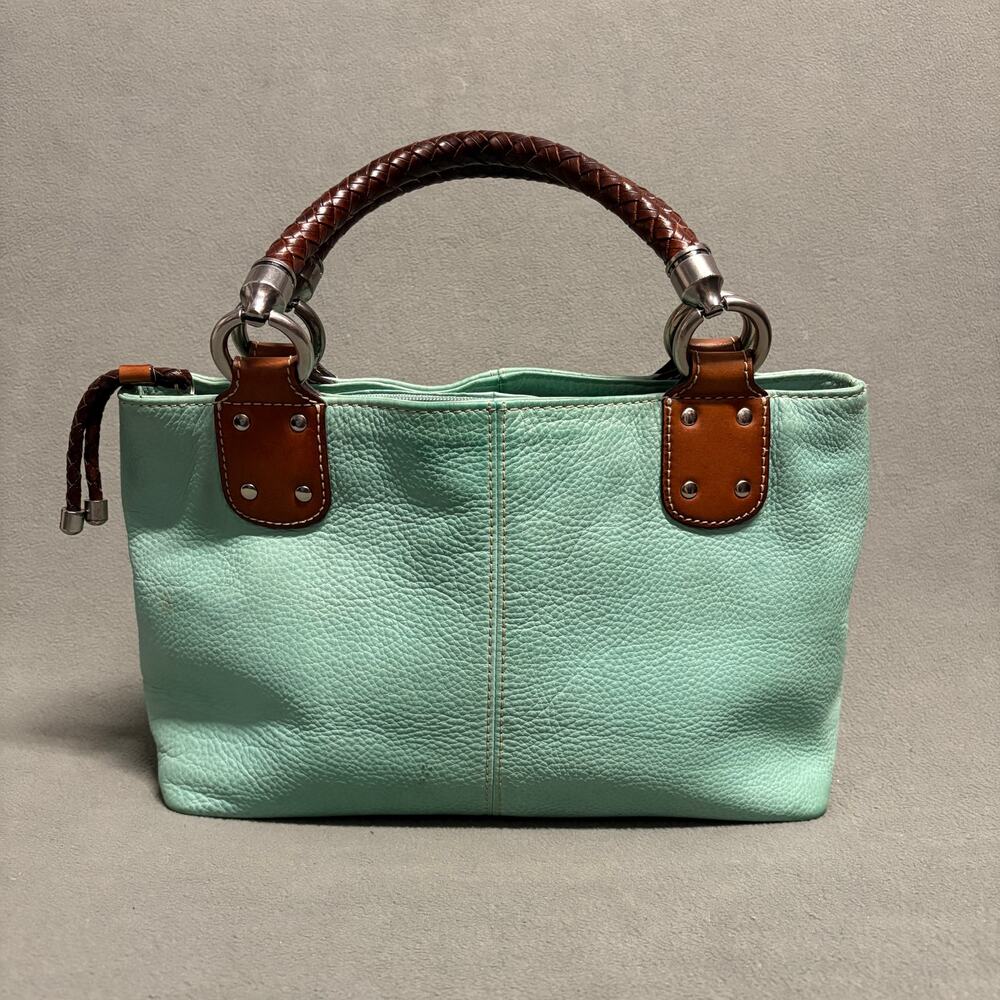 FOSSIL Shoulder Bag Teal Sea Foam Leather Satchel Handbag Blue